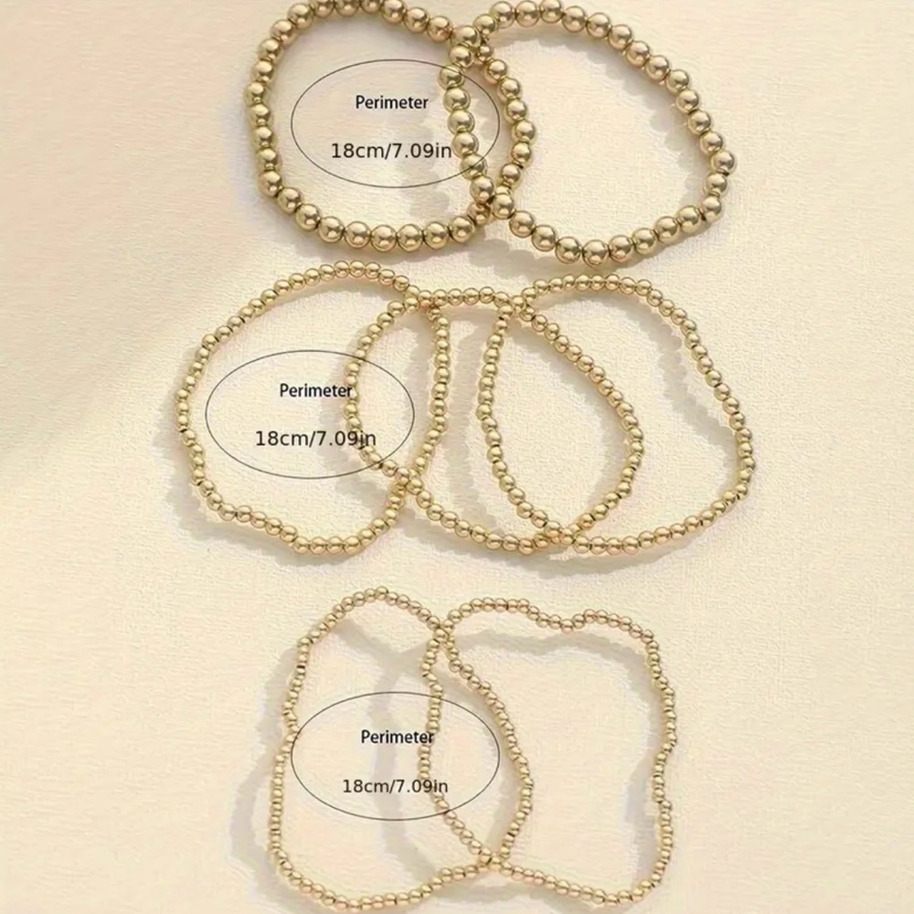 7-Piece Gold or Silver Beaded Stretch Stackable Bracelet Set — Boho Vibes NWT - Picture 8 of 9